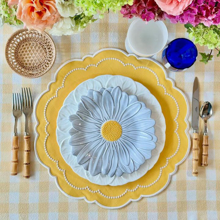 Velora Yellow Round Fabric Placemats Cotton Blend