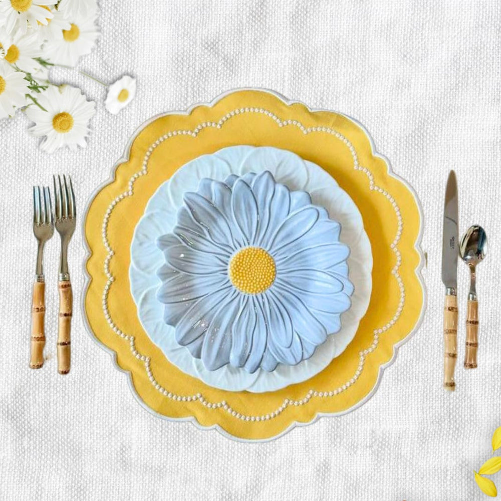 Velora Yellow Round Fabric Placemats Cotton Blend
