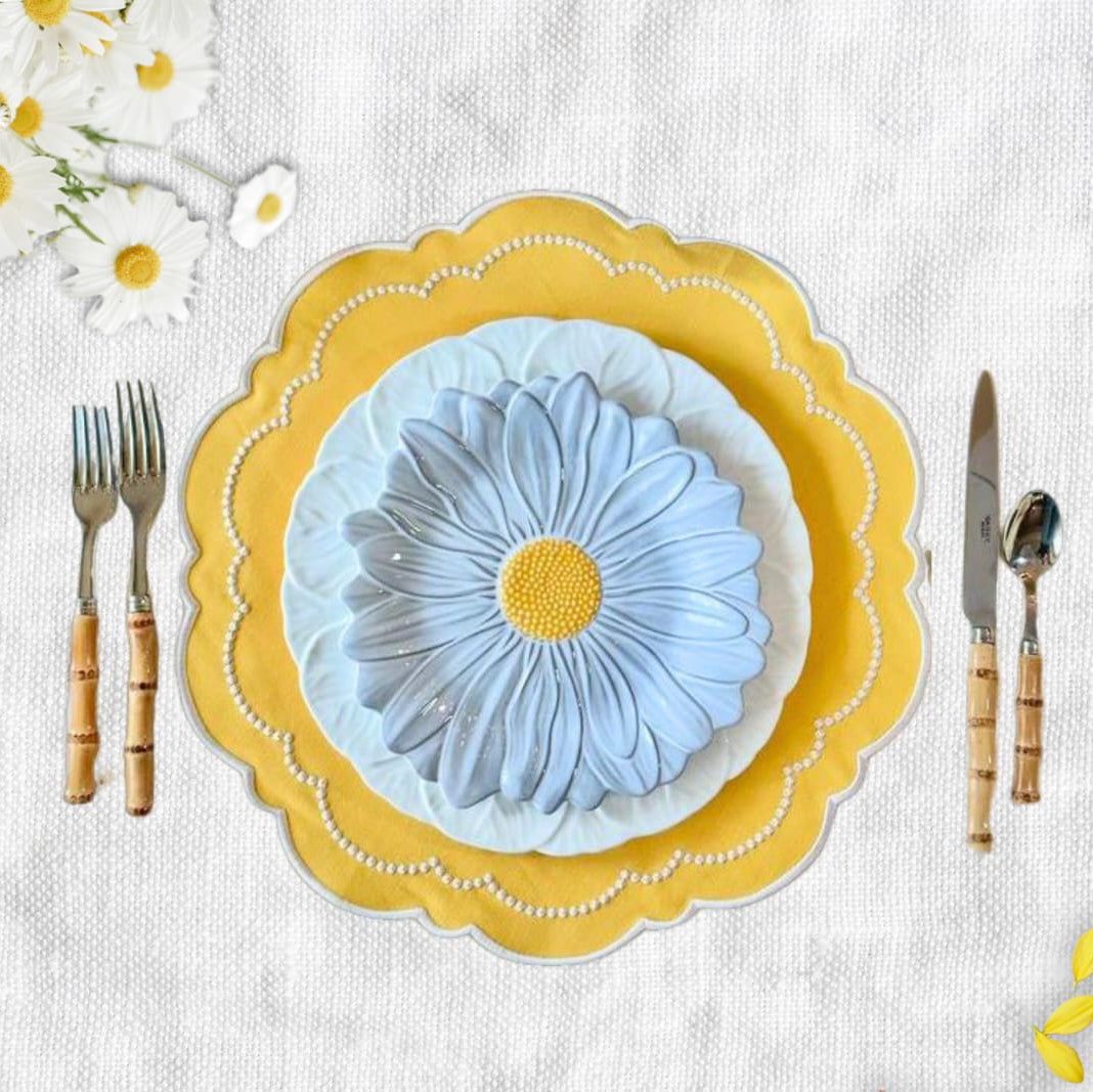 Velora Yellow Round Fabric Placemats Cotton Blend