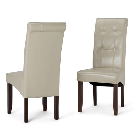 Veritas Faux Leather Dining Chair with Button Tufted Back and Solid Wood Legs, Set of 2 - Dining Chairs