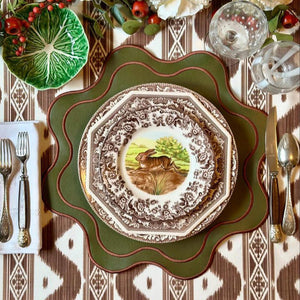 Haven Dark Green Brown Trim Faux Leather Placemats