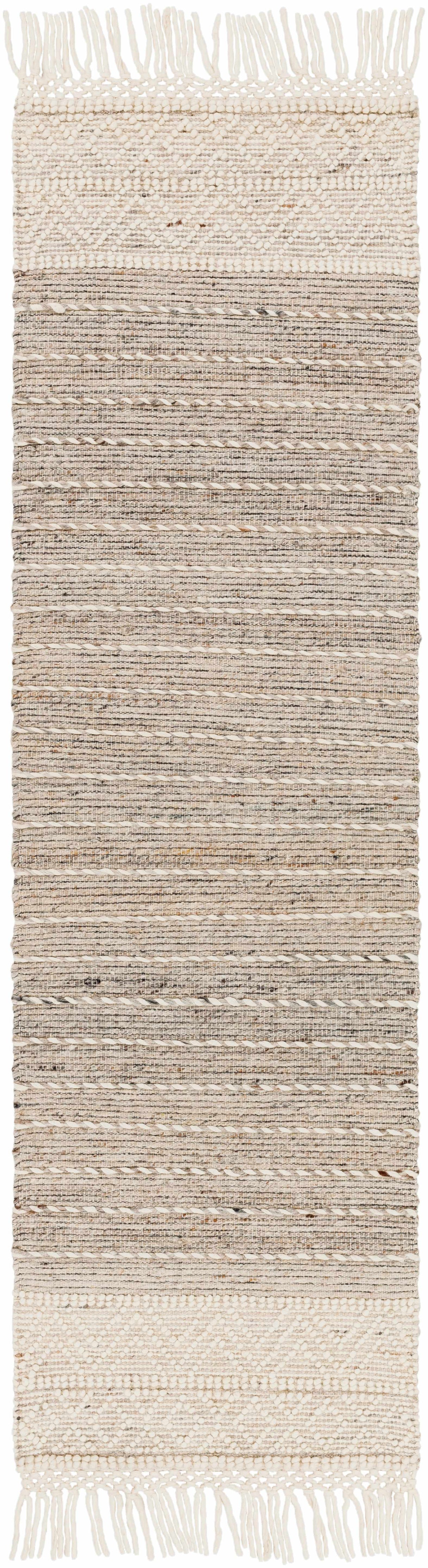 Cream Veruela Wool Blend Braided Tassel Area Rug - Clearance