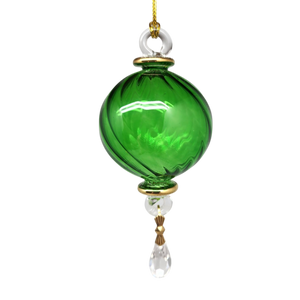 Ribbed Sphere Glass With Gold Accents - Green