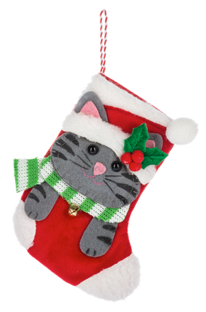Mini Pet Stockings Gift Card Holder / Ornament - Cat Green Scarf