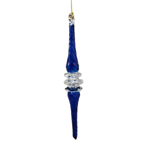 Outer Swirl Icicle Glass Ornaments - Cobalt - Clear Center