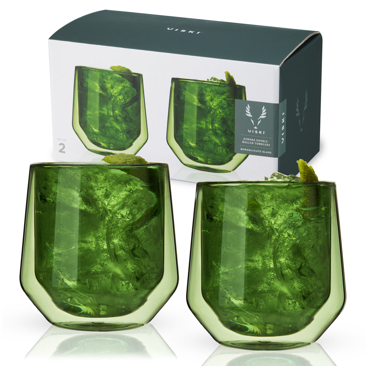 Double walled aurora tumblers in green (set of 2) by viski