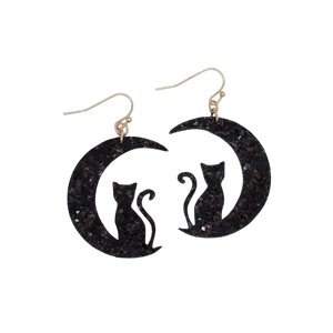 Cat with Moon Silhouette Earrings