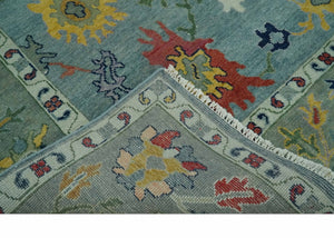 Vibrant Colorful 8x10 Gray and green Hand Knotted Traditional Oushak wool rug
