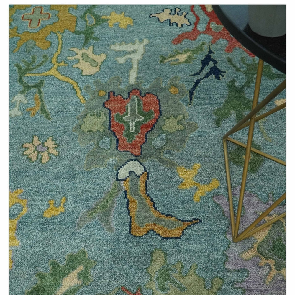 Vibrant Colorful 8x10 Gray and green Hand Knotted Traditional Oushak wool rug