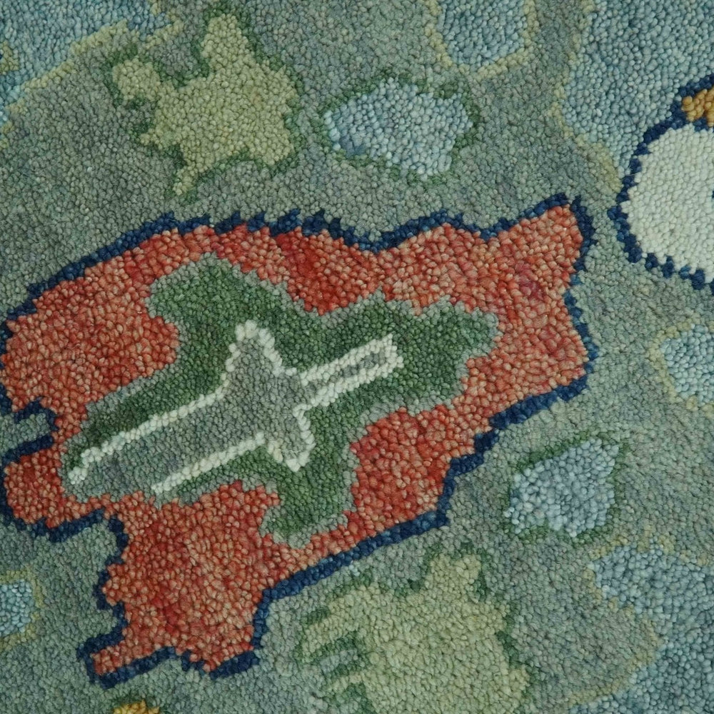 Vibrant Colorful 8x10 Gray and green Hand Knotted Traditional Oushak wool rug