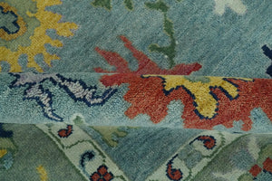 Vibrant Colorful 8x10 Gray and green Hand Knotted Traditional Oushak wool rug