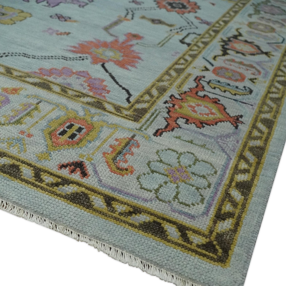Vibrant Colorful Aqua and Green Hand knotted Traditional Oushak 8x10 wool area Rug