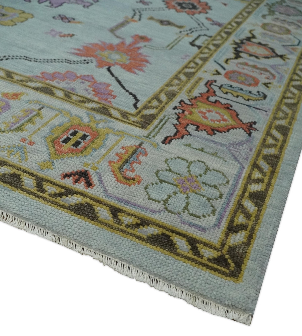 Vibrant Colorful Aqua and Green Hand knotted Traditional Oushak 8x10 wool area Rug