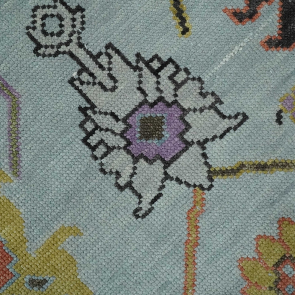 Vibrant Colorful Aqua and Green Hand knotted Traditional Oushak 8x10 wool area Rug