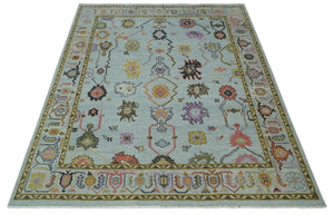 Vibrant Colorful Aqua and Green Hand knotted Traditional Oushak 8x10 wool area Rug