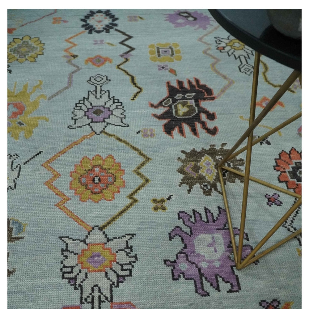 Vibrant Colorful Aqua and Green Hand knotted Traditional Oushak 8x10 wool area Rug
