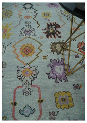 Vibrant Colorful Aqua and Green Hand knotted Traditional Oushak 8x10 wool area Rug