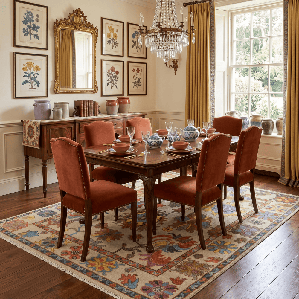 Vibrant Colorful Beige and Rust Traditional Oushak Custom Made wool Area Rug