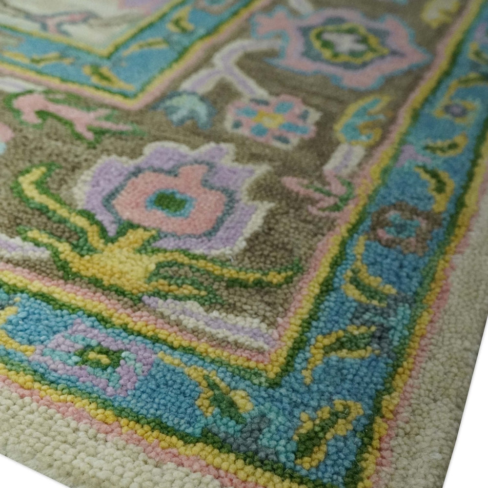 Vibrant Colorful Beige, Blue and Purple Traditional Floral Hand Tufted 8x10 wool rug