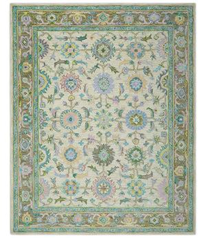 Vibrant Colorful Beige, Blue and Purple Traditional Floral Hand Tufted 8x10 wool rug
