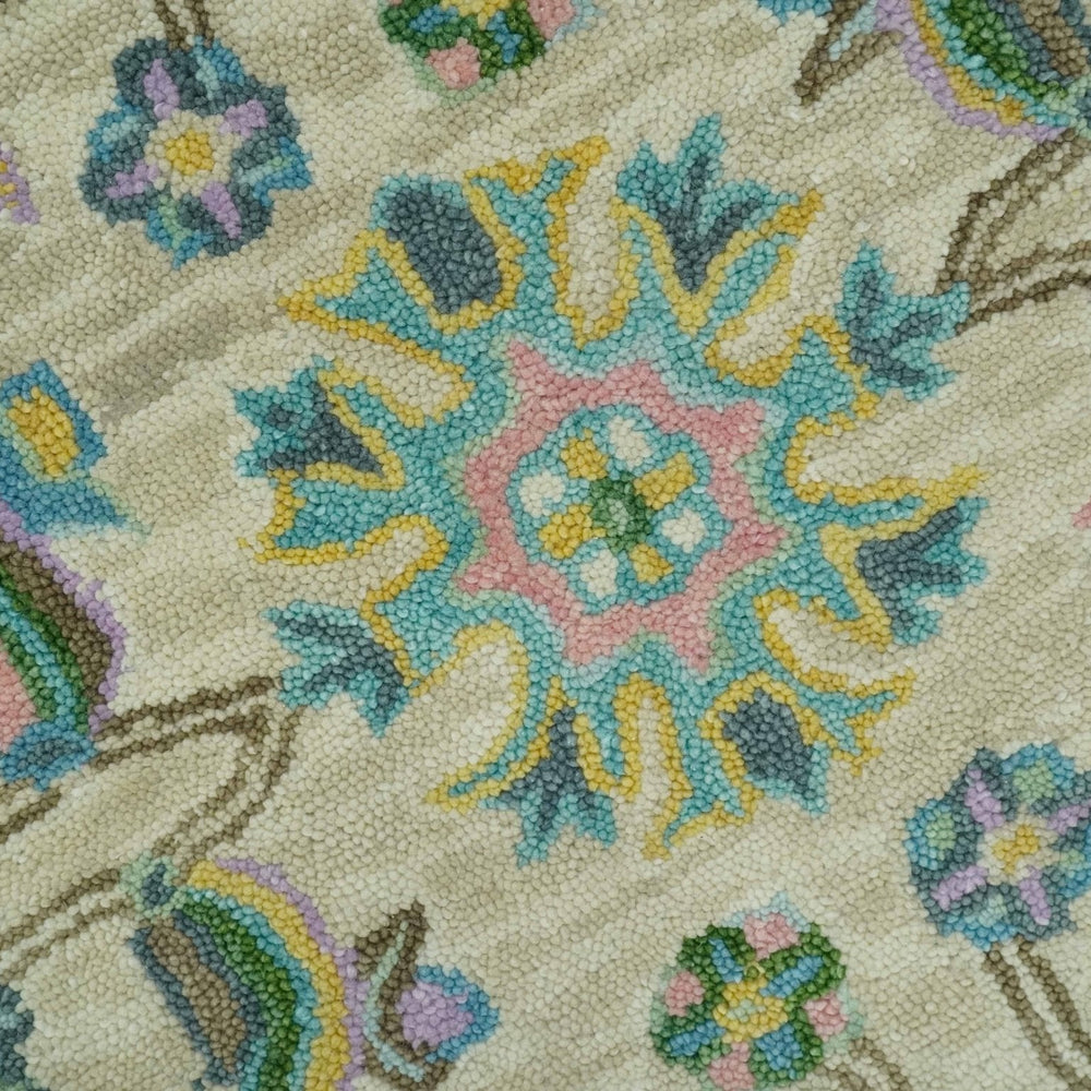 Vibrant Colorful Beige, Blue and Purple Traditional Floral Hand Tufted 8x10 wool rug