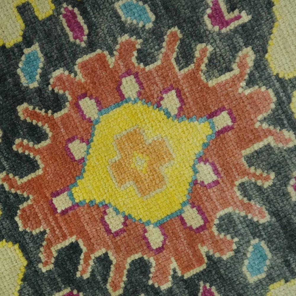 Vibrant Colorful Beige, Silver, Orange and Mustard Hand Knotted 9x12 Wool Area Rug