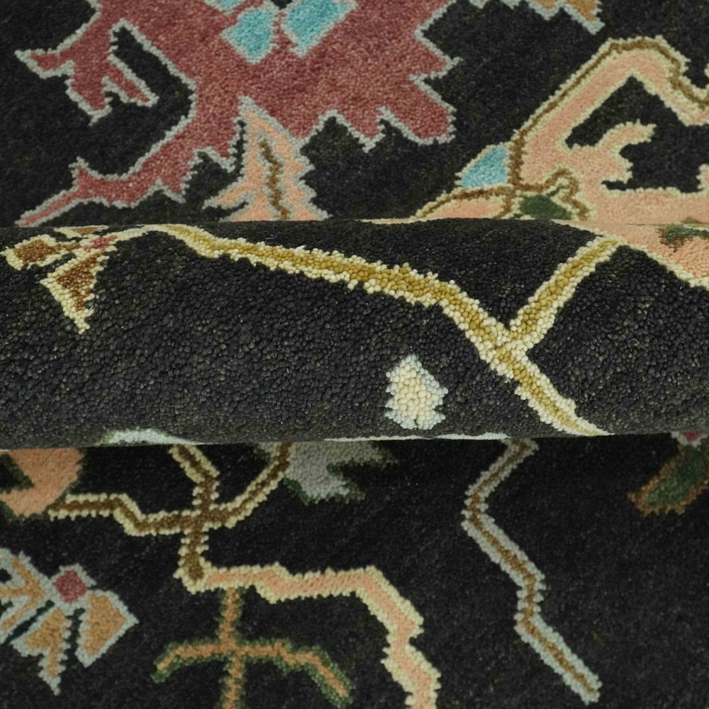 Vibrant Colorful Black 8x10 Hand Knotted Traditional Oushak wool area rug