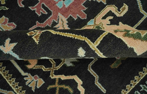 Vibrant Colorful Black 8x10 Hand Knotted Traditional Oushak wool area rug