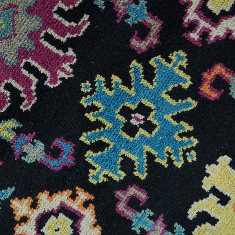 Vibrant Colorful Black, Beige, Purple and Blue Hand Knotted Traditional Oushak Custom Made wool Area Rug