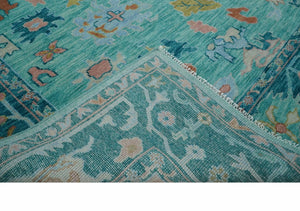 Vibrant Colorful Blue and Green Hand knotted 9x12 wool Area Rug
