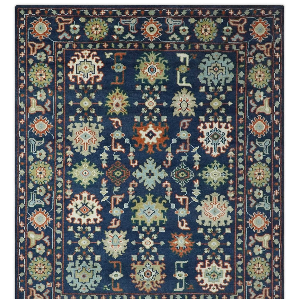 Vibrant colorful Blue, Rust, Ivory and Olive Hand knotted Traditional Oushak Custom Made wool Area Rug