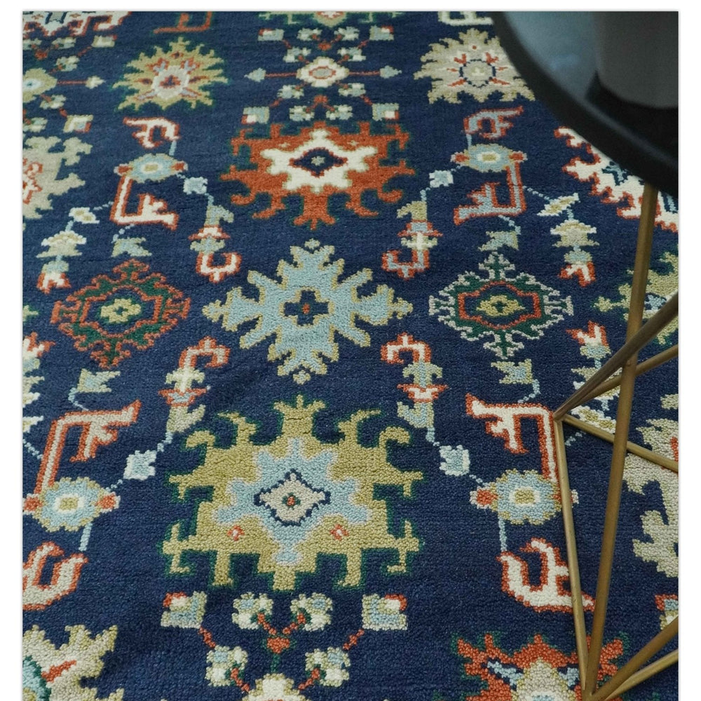 Vibrant colorful Blue, Rust, Ivory and Olive Hand knotted Traditional Oushak Custom Made wool Area Rug