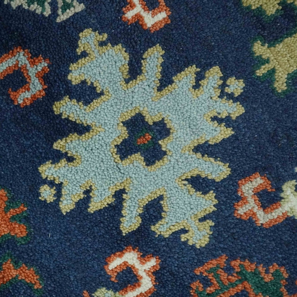 Vibrant colorful Blue, Rust, Ivory and Olive Hand knotted Traditional Oushak Custom Made wool Area Rug