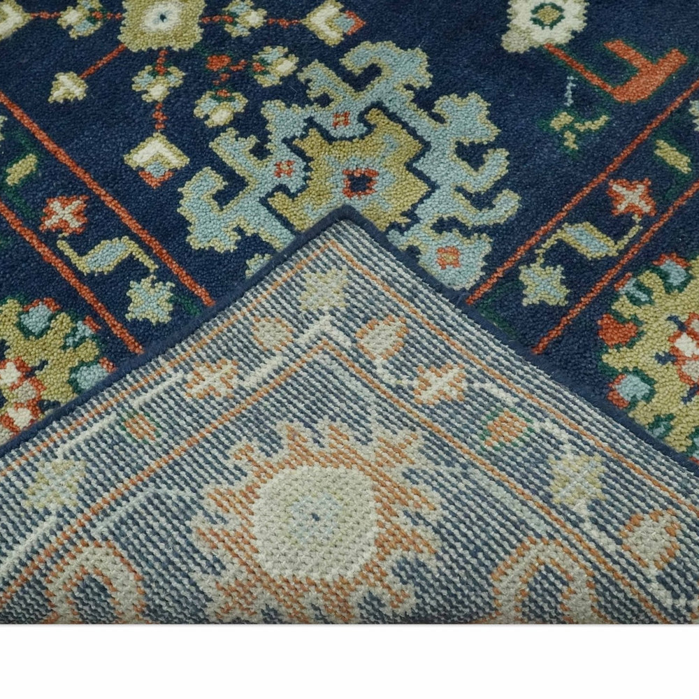 Vibrant colorful Blue, Rust, Ivory and Olive Hand knotted Traditional Oushak Custom Made wool Area Rug