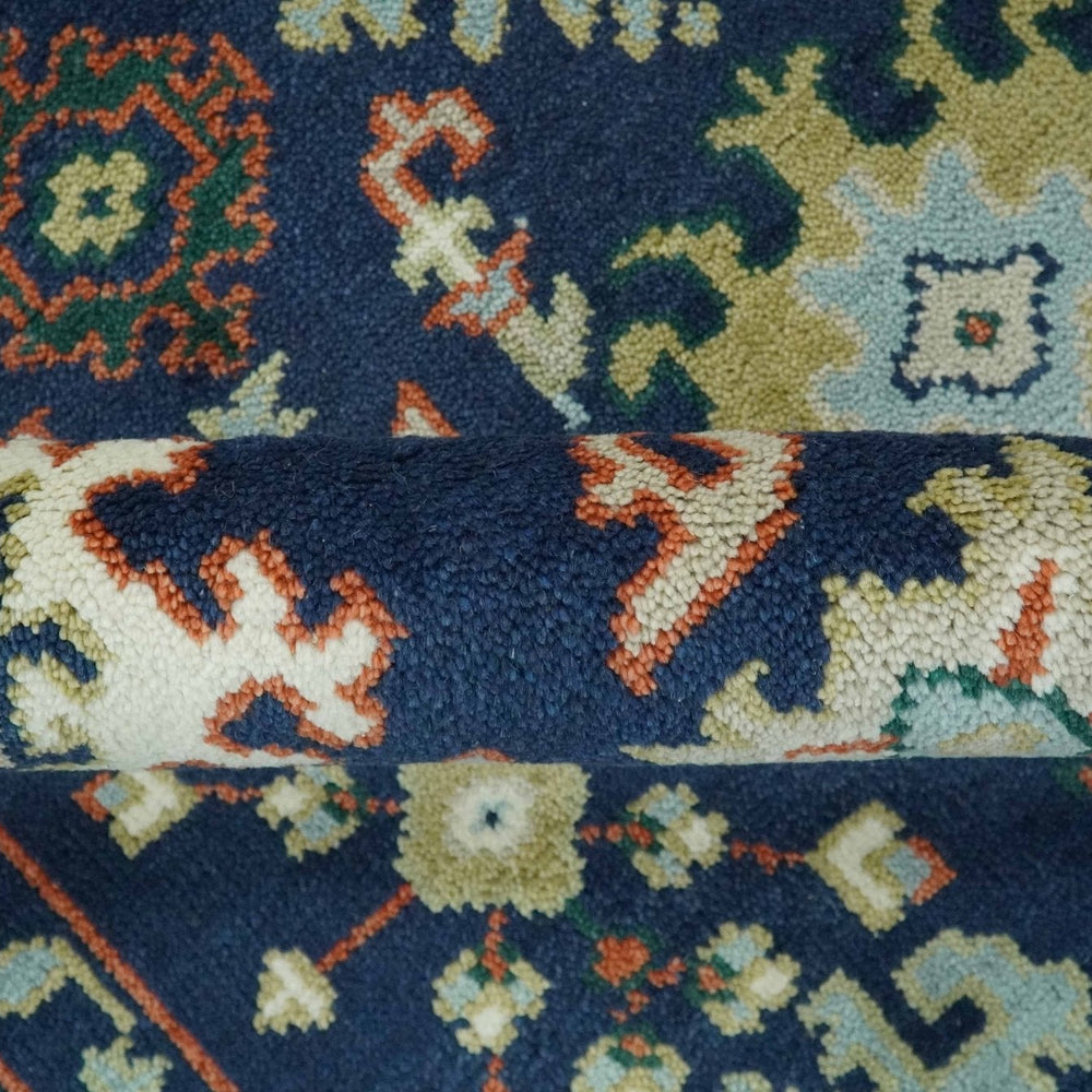 Vibrant colorful Blue, Rust, Ivory and Olive Hand knotted Traditional Oushak Custom Made wool Area Rug