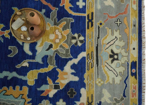 Vibrant Colorful Blue, Silver and Mustard Hand knotted Traditional Oushak 8x10 wool Area Rug