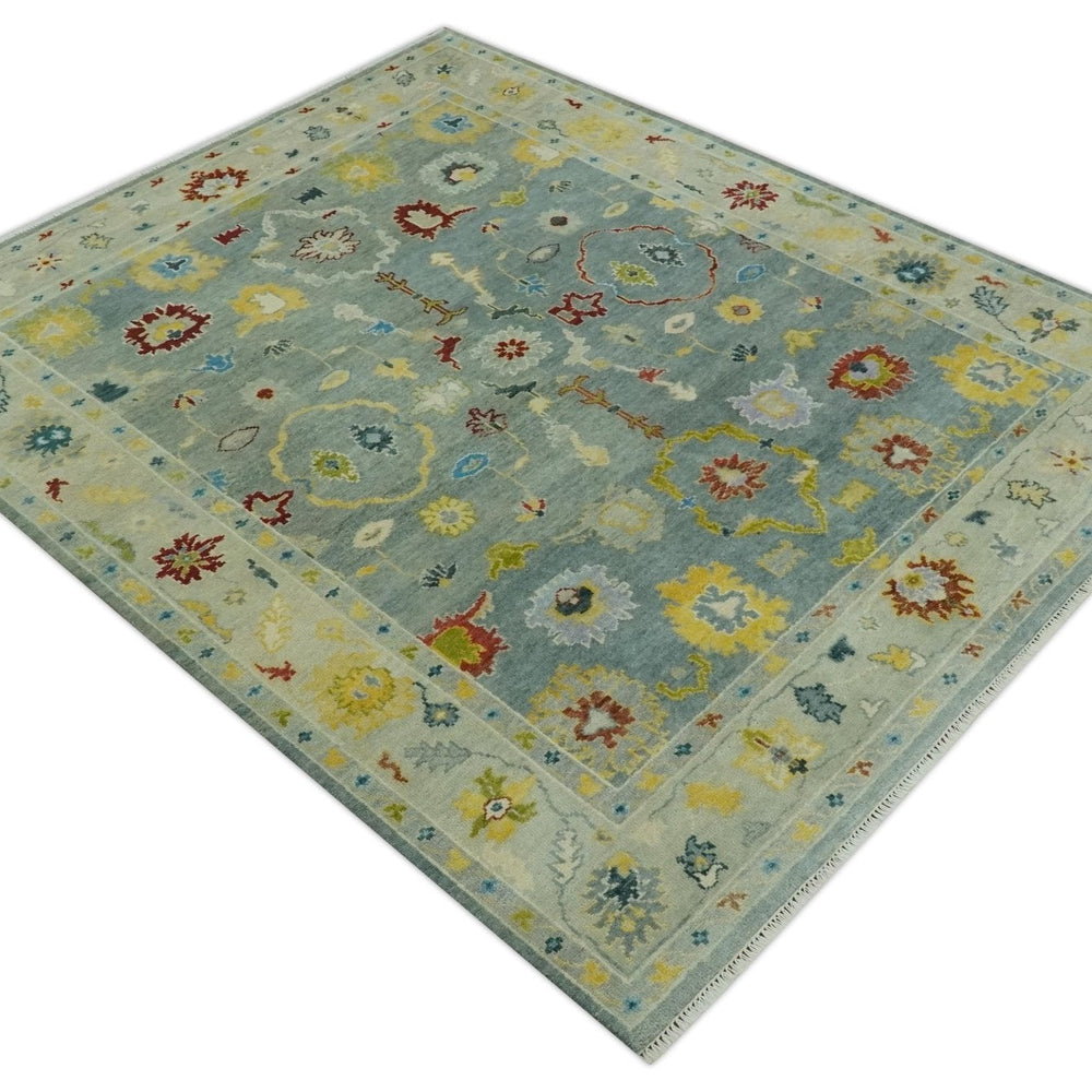 Vibrant Colorful Gray and Beige Traditional Oushak 8x10 wool area rug