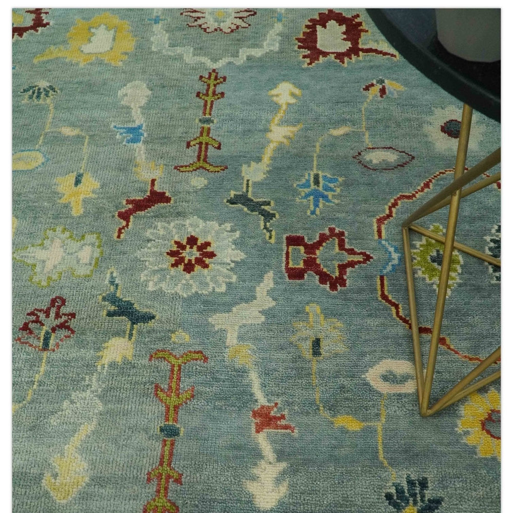 Vibrant Colorful Gray and Beige Traditional Oushak 8x10 wool area rug