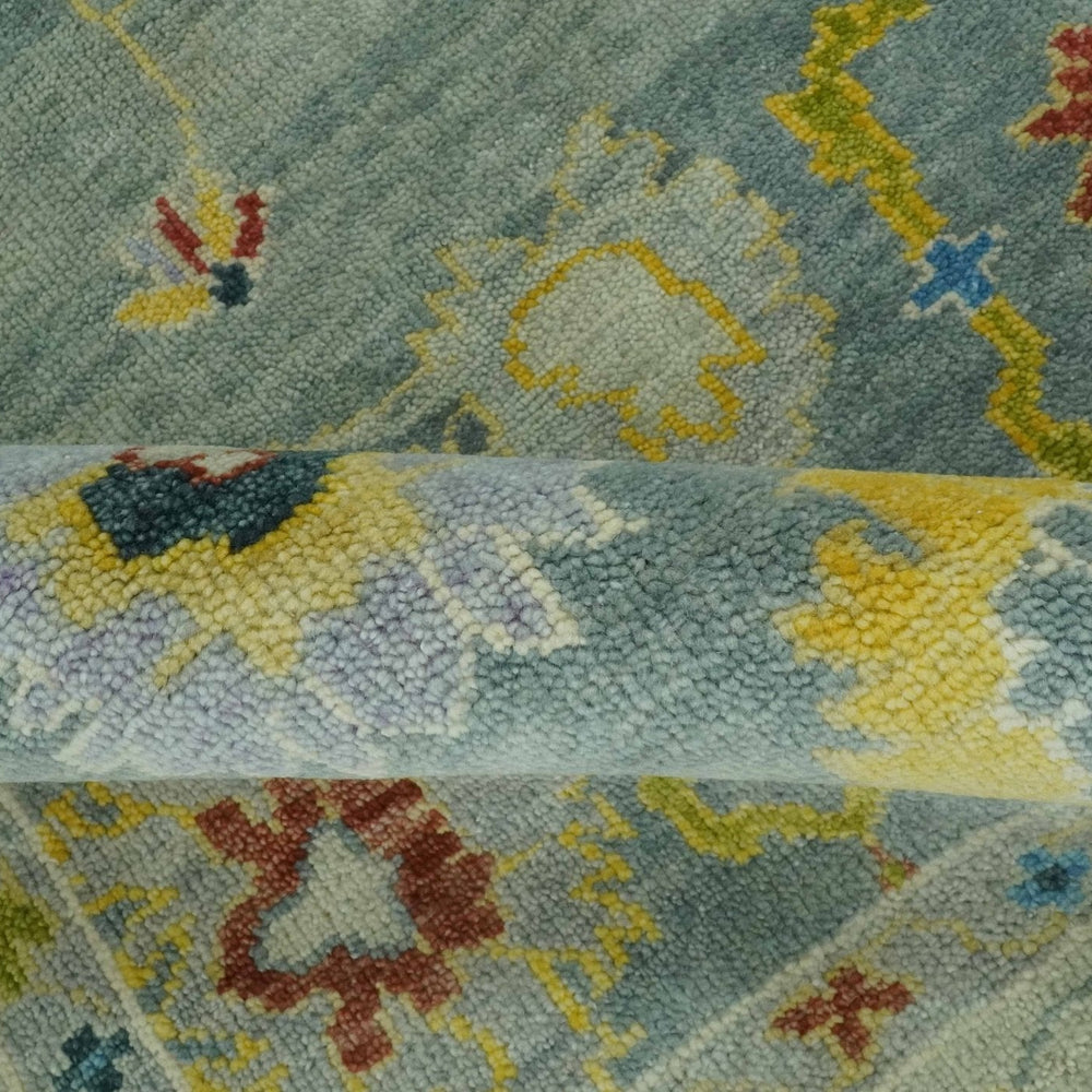 Vibrant Colorful Gray and Beige Traditional Oushak 8x10 wool area rug