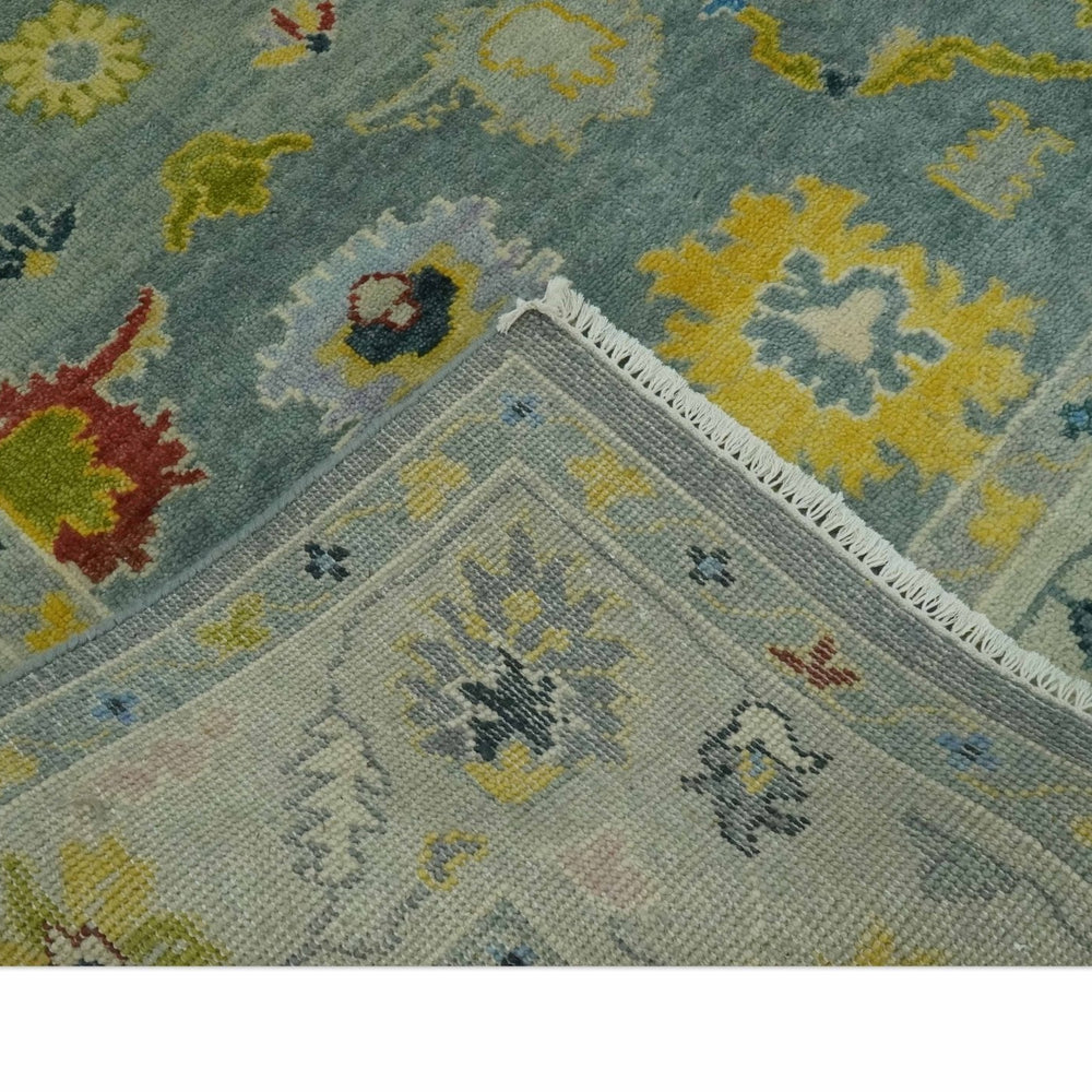 Vibrant Colorful Gray and Beige Traditional Oushak 8x10 wool area rug