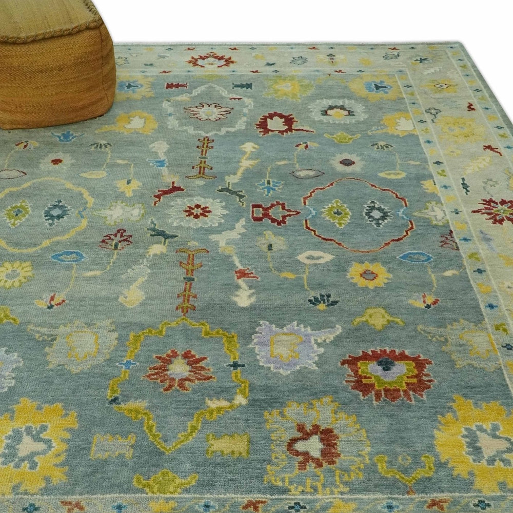 Vibrant Colorful Gray and Beige Traditional Oushak 8x10 wool area rug