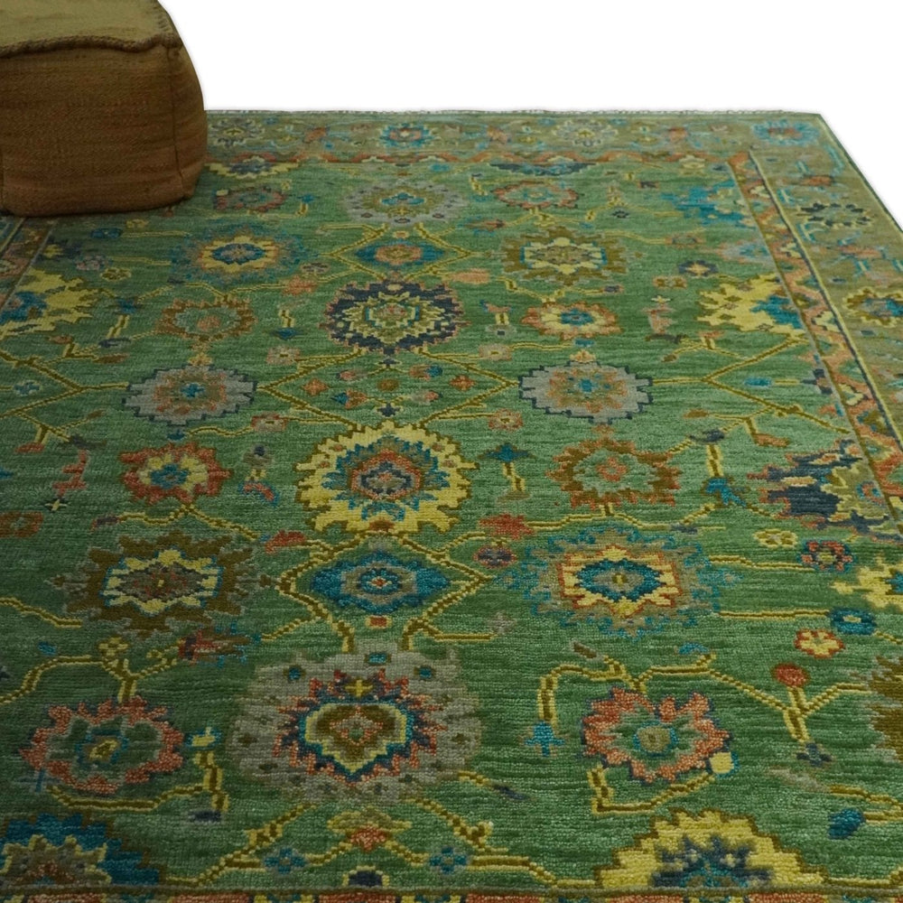 Vibrant colorful Green 8x10 Hand Knotted Traditional Oriental Oushak wool Area Rug