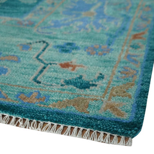 Vibrant Colorful Green, Blue and Rust Hand knotted Traditional Oushak 9x12 wool Area Rug