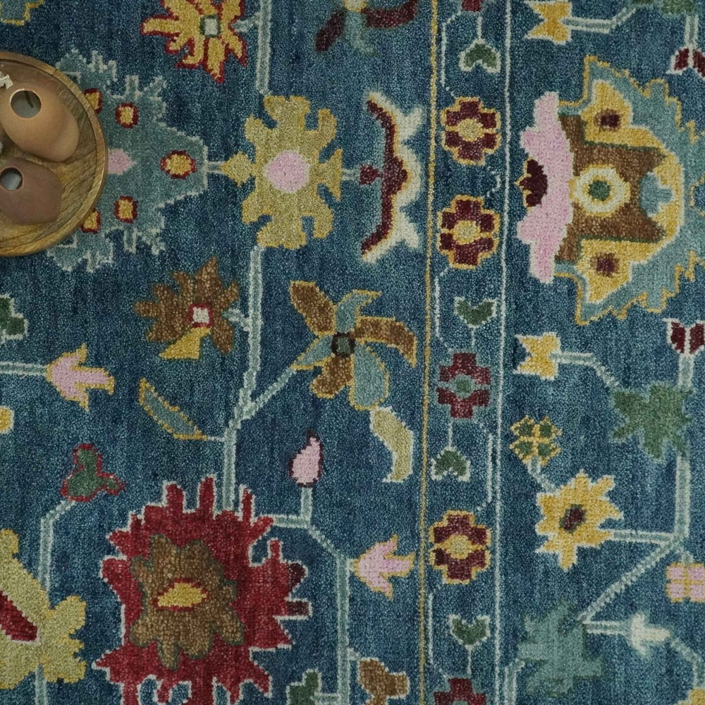Vibrant Colorful Hand knotted Teal, Gold And Maroon 9x12 wool Area Rug