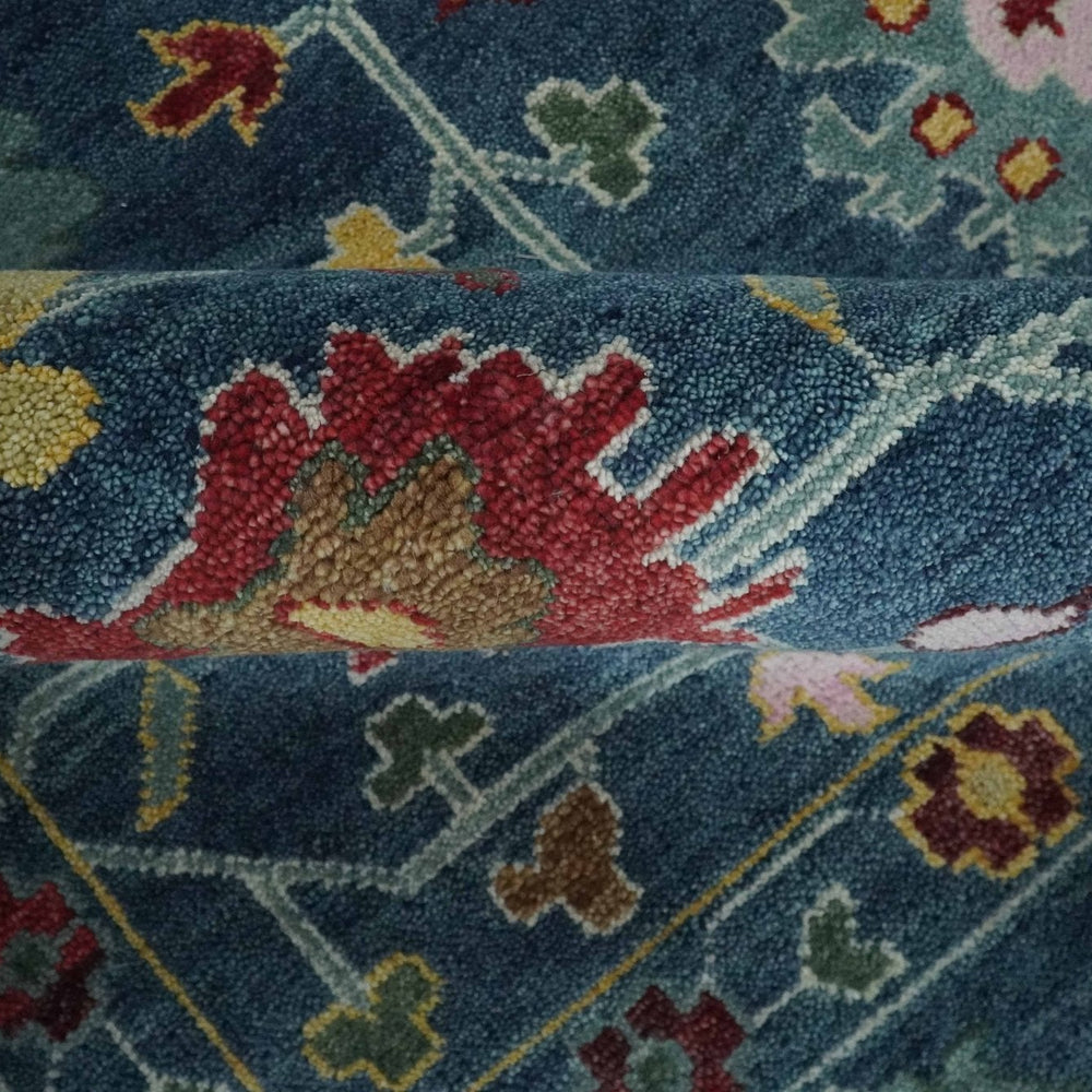 Vibrant Colorful Hand knotted Teal, Gold And Maroon 9x12 wool Area Rug