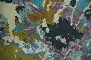 Vibrant Colorful Modern Abstract Gray, Olive, Purple and Ivory Hand knotted 10x14 and 12x15 wool Area Rug