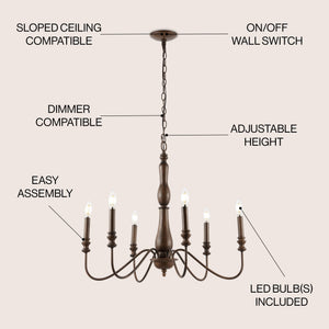 Victoria 6 - light rustic midcentury iron led chandelier - Tuesday Morning - Chandeliers