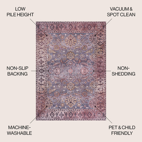 Victoria Ornate Persian All - Over Machine - Washable Area Rug - Tuesday Morning - Area Rugs