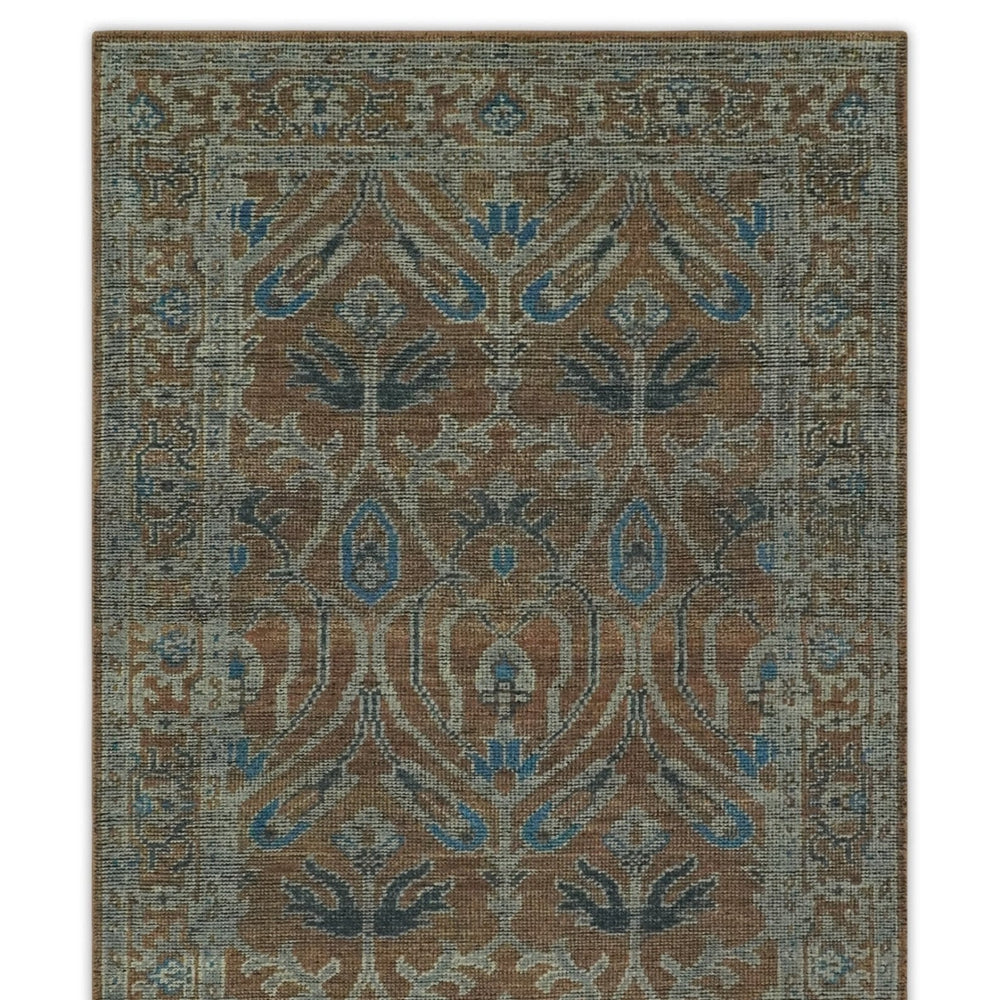 Vintage Style Hand Knotted Serapi Blue and Rust Traditional Custom Made Area Rug