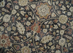 Hand Knotted Traditional Black, Rust and Beige Textured Low Pile Distressed Wool Rug